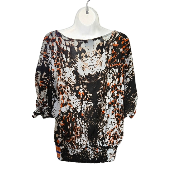 ECI Women's Black and Orange Abstract Blouse - Picture 7 of 10